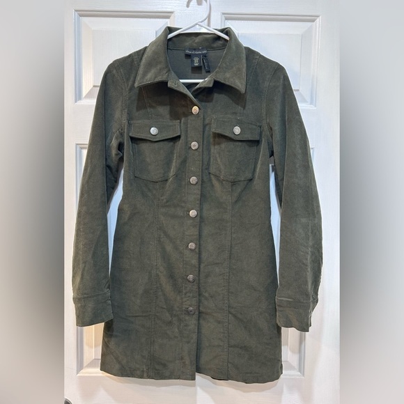 House Of Harlow 1960 Revolve Green Corduroy Button Down Mini Dress Women Sz XS - Picture 1 of 7